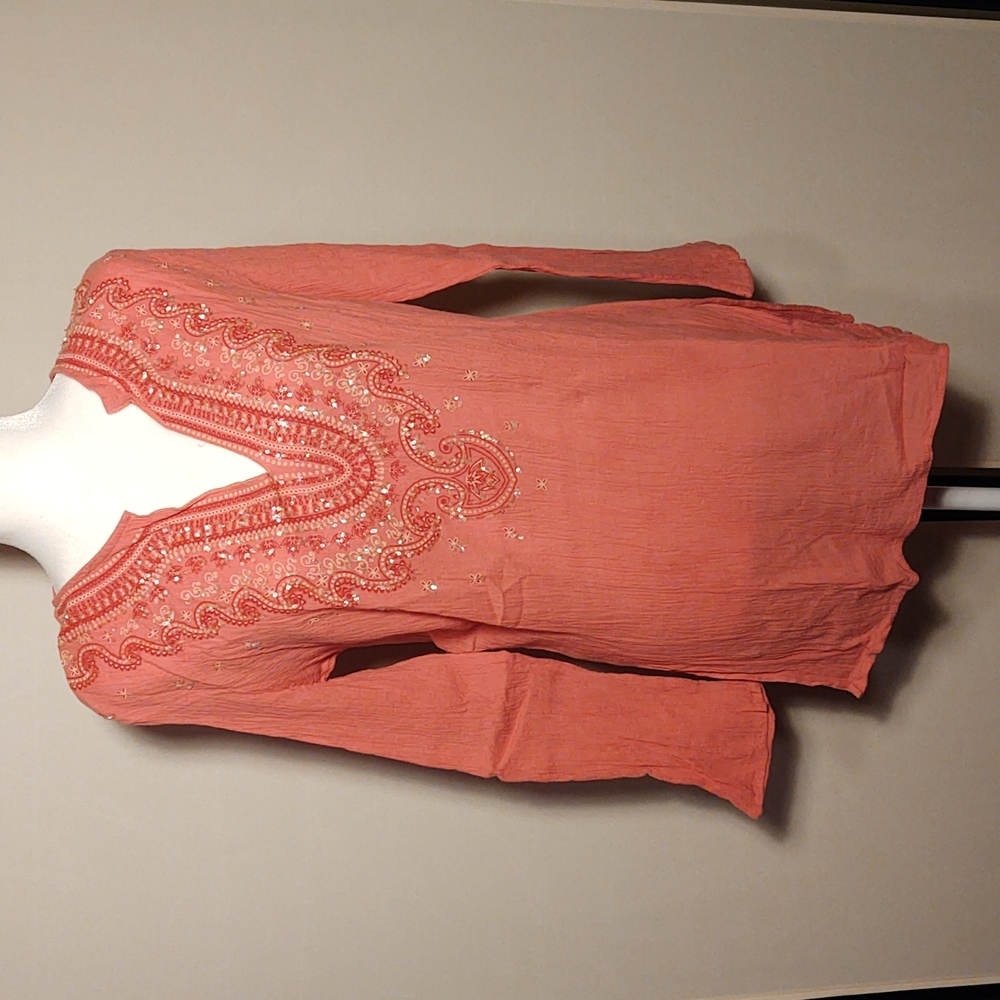 Merona Embellished / Embroidered Orange Tunic Top - Sz. S